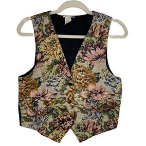 Gemilli Small Made in USA Floral Tapestry Vest‎ VTG Cottagecore Boho